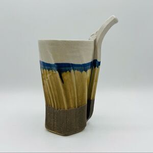 Indiana Hickory Tree Studio Walt Schmidt Pottery Cup and Straw